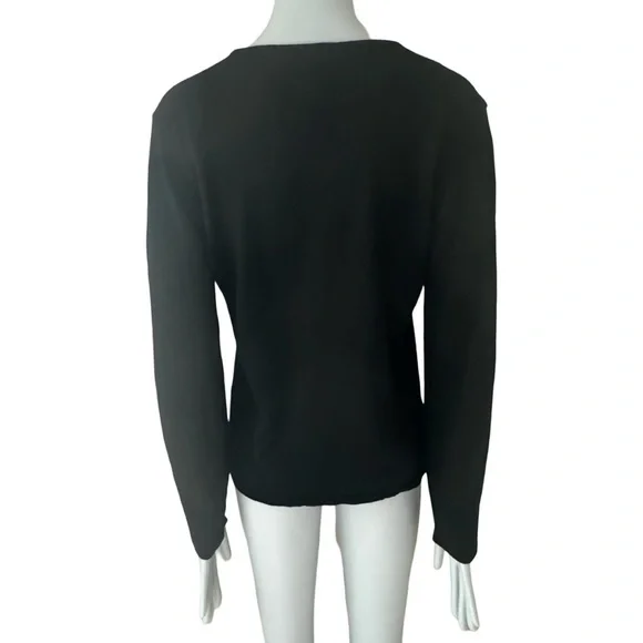 HENRI BENDEL Vintage Extra Fine Merino Wool Black V-Neck Sweater Classic Size M - Picture 5 of 13